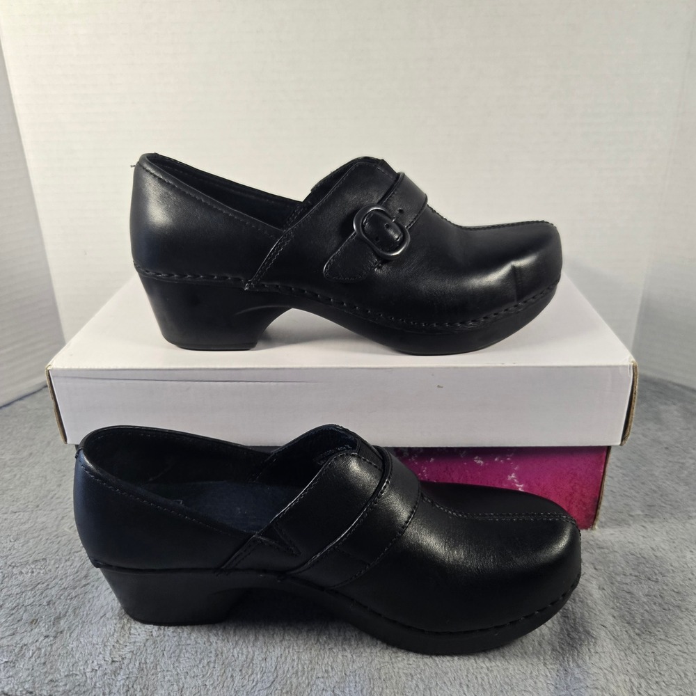 Dansko TamaraBlack Leather Buckle Strap Clogs Mary Jane Block Heel Shoes 36 - Picture 2 of 9